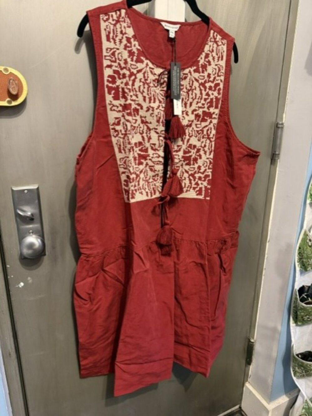 Retro Embroidered Tencel & Linen Mini Dress - Picture 9 of 16